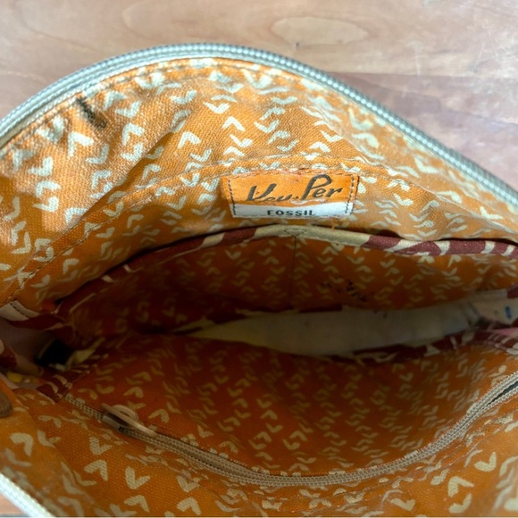 Fossil Vintage Key-Per Crossbody Hobo Canvas Bag, Orange & Yellow Floral Design - Picture 5 of 12